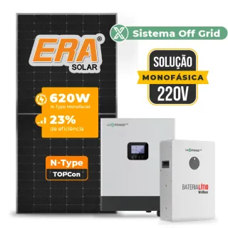 Gerador de Energia Solar Hibrido Luxpower Telhado Fibro Parafuso Madeira SGF 7,44KWP ERA 620W GEN-LB-EU 5KW AC 220 MONO DC48V BAT. LITIO 5,12kWh