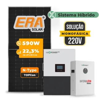 Gerador de Energia Solar Hibrido Luxpower Telhado Metálico Mini Trilho SGF 7,08KWP ERA 590W LXP-LB-BR 5KW AC 220V MONO DC48V BAT. LITIO 5,12kWh
