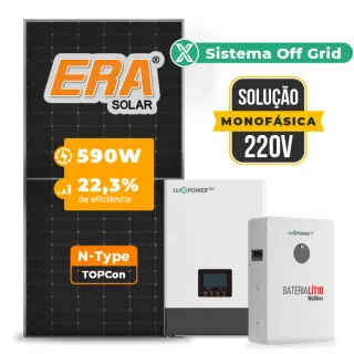 Gerador de Energia Solar Off Grid Interativo Luxpower Telhado Metálico Mini Trilho SGF 7,08KWP ERA 590W WPV 5KW AC 220 MONO DC48V BAT. LITIO 5,12kWh