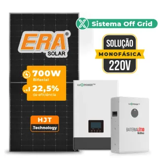 Gerador de Energia Solar Off Grid Interativo Luxpower Telhado Metálico Mini Trilho SGF 8,4KWP ERA 700W WPV 5KW AC 220 MONO DC48V BAT. LITIO 5,12kWh
