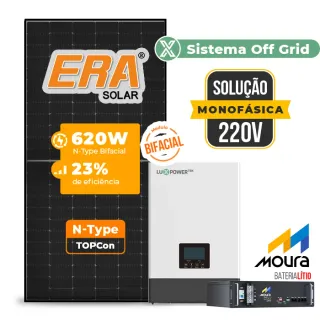 Gerador de Energia Solar Off Grid Interativo Luxpower Sem Estrutura SGF 7,44KWP ERA BLACK 620W WPV 5KW AC 220 MONO DC48V BAT. LITIO 4,8kWh