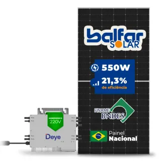Gerador de Energia Solar Microinversor DEYE Sem Estrutura SGF 2,20KWP BALFAR FINAME 550W SUN 2.25KW 4MPPT MONO 220V