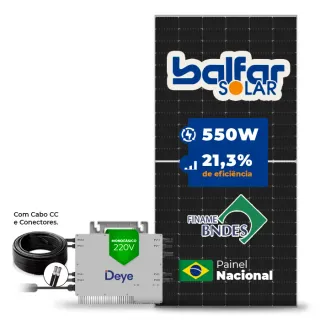 Gerador de Energia Solar Microinversor DEYE Sem Estrutura SGF 2,2KWP BALFAR FINAME 550W SUN 2.25KW 4MPPT MONO 220V COM CABO