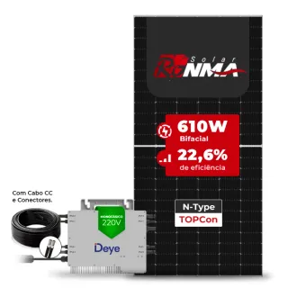 Gerador de Energia Solar Microinversor DEYE Telhado Metálico Mini Trilho SGF 2,44KWP RONMA 610W BIFACIAL SUN 2.25KW 4MPPT MONO 220V COM CABO