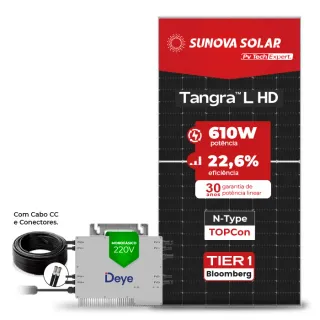 Gerador de Energia Solar Microinversor DEYE Telhado Metálico Mini Trilho SGF 2,44KWP SUNOVA N-TYPE MONO 610W SUN 2.25KW 4MPPT MONO 220V COM CABO 