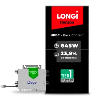 Gerador de Energia Solar Microinversor DEYE Telhado Fibro Parafuso Metal SGF 2,58KWP LONGI 645W HPBC SUN 2.25KW 4MPPT MONO 220V