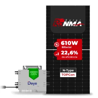 Gerador de Energia Solar Microinversor DEYE Telhado Metálico Mini Trilho SGF 2,44KWP RONMA 610W BIFACIAL SUN 2.25KW 4MPPT MONO 220V