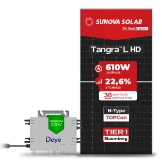 Gerador de Energia Solar Microinversor DEYE Telhado Metálico Mini Trilho SGF 2,44KWP SUNOVA N-TYPE MONO 610W SUN 2.25KW 4MPPT MONO 220V