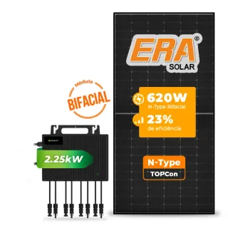 Gerador de Energia Solar Microinversor Growatt Sem Estrutura SGF 2,48KWP ERA BLACK FRAME 620W NEO 2.25KW 4MPPT MONO 220V