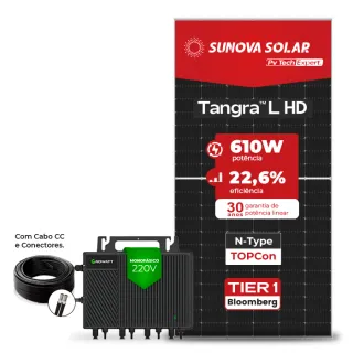 Gerador de Energia Solar Microinversor Growatt Telhado Metálico Mini Trilho SGF 2,44KWP SUNOVA N-TYPE MONO 610W NEO 2KW 4MPPT MONO 220V COM CABO 