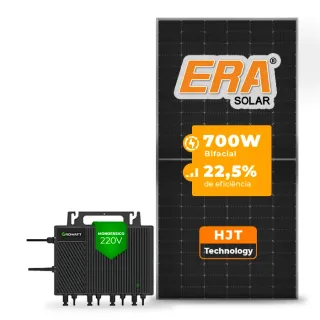 Gerador de Energia Solar Microinversor Growatt Telhado Metálico Mini Trilho SGF 2,80KWP ERA HJT BIFACIAL 700W NEO 2KW 4MPPT MONO 220V