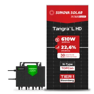 Gerador de Energia Solar Microinversor Growatt Telhado Metálico Mini Trilho SGF 2,44KWP SUNOVA N-TYPE MONO 610W NEO 2KW 4MPPT MONO 220V
