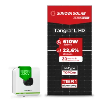 Gerador de Energia Solar On Grid Growatt Telhado Metálico Mini Trilho SGF 3,05KWP SUNOVA N-TYPE MONO 610W MIC X2 3KW 1MPPT MONO 220V