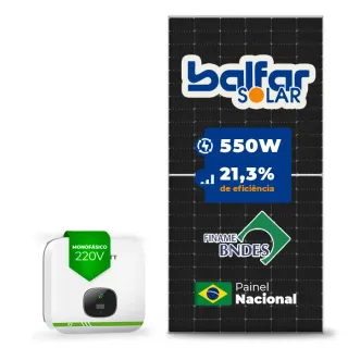 Gerador de Energia Solar On Grid Growatt Sem Estrutura SGF 4,40KWP BALFAR FINAME 550W MIN X2 5KW 2MPPT MONO 220V