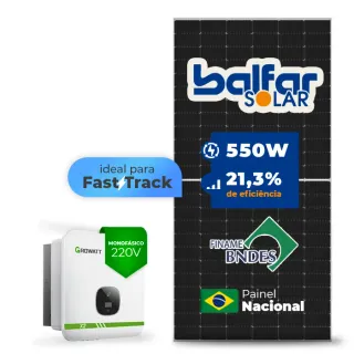 Gerador de Energia Solar On Grid Growatt Sem Estrutura SGF 5,50KWP BALFAR FINAME 550W MIN X2 7.5KW 2MPPT FAST TRACK MONO 220V