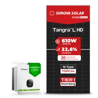 Gerador de Energia Solar On Grid Growatt Telhado Metálico Mini Trilho SGF 8,54KWP SUNOVA N-TYPE MONO 610W MIN X2 8KW 3MPPT MONO 220V