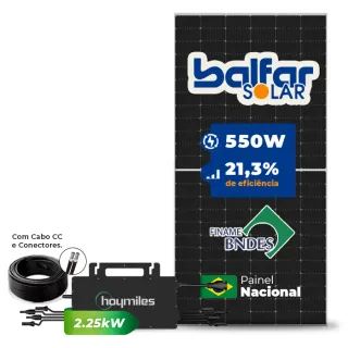 Gerador de Energia Solar Microinversor Hoymiles Sem Estrutura SGF 2,2KWP BALFAR FINAME 550W HMS-2250DW-4T 2.25KW 2MPPT MONO 220V COM CABO