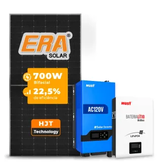 Gerador de Energia Solar Off Grid Interativo Must Telhado Metálico Mini Trilho SGF 5,6KWP ERA 700W PV29 LHP 5KW AC120V DC48V BAT. LITIO 5.12KWH 100A