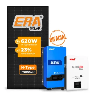 Gerador de Energia Solar Off Grid Interativo Must Sem Estrutura SGF 4,96KWP ERA BLACK 620W PV29 LHP 5KW AC120V DC48V BAT. LITIO