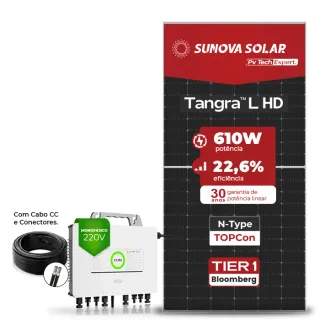 Gerador de Energia Solar Microinversor SAJ Telhado Metálico Mini Trilho SGF 2,44KWP SUNOVA N-TYPE MONO 610W M2 2.25KW 4MPPT MONO 220V COM CABO 