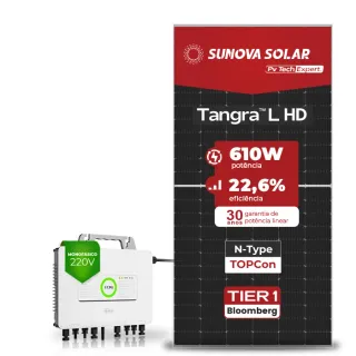 Gerador de Energia Solar Microinversor SAJ Telhado Metálico Mini Trilho SGF 2,44KWP SUNOVA N-TYPE MONO 610W M2 2.25KW 4MPPT MONO 220V