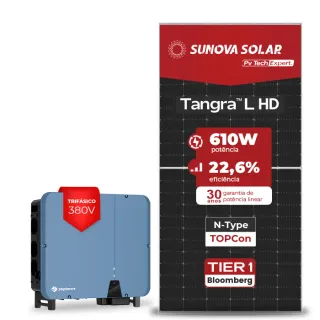Gerador de Energia Solar On Grid Solplanet Telhado Metálico Mini Trilho SGF 42,70KWP SUNOVA N-TYPE MONO 610W ASW 40KW 3MPPT TRIF 380V