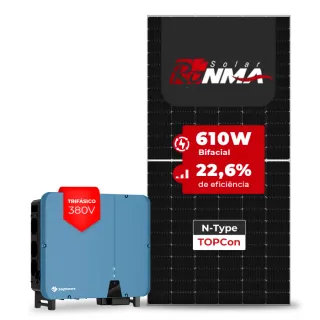 Gerador de Energia Solar On Grid Solplanet Telhado Metálico Mini Trilho SGF 53,68KWP RONMA 610W BIFACIAL ASW 50KW 5MPPT TRIF 380V