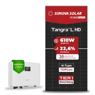 Gerador de Energia Solar On Grid Sungrow Telhado Metálico Mini Trilho SGF 3,05KWP SUNOVA N-TYPE MONO 610W SG RS-L 3KW 1MPPT MONO 220V