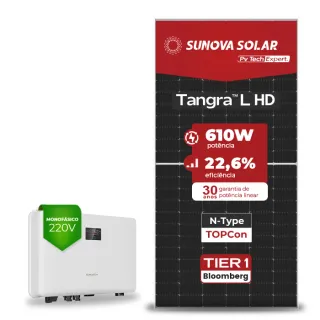 Gerador de Energia Solar On Grid Sungrow Telhado Metálico Mini Trilho SGF 4,88KWP SUNOVA N-TYPE MONO 610W SG RS-L 5KW 2MPPT MONO 220V