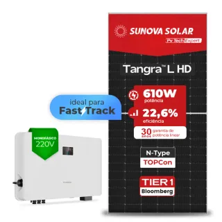 Gerador de Energia Solar On Grid Sungrow Telhado Metálico Mini Trilho SGF 6,10KWP SUNOVA N-TYPE MONO 610W SG RS-L 7.5KW 2MPPT FAST TRACK MONO 220V