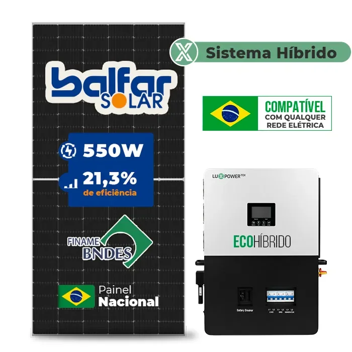 Gerador de Energia Solar Hibrido Luxpower sem Bateria Laje Inclinação SGF 7,7KWP FINAME 550W ECO HIBRIDO 5KW 220V DC48V SEM BATERIA