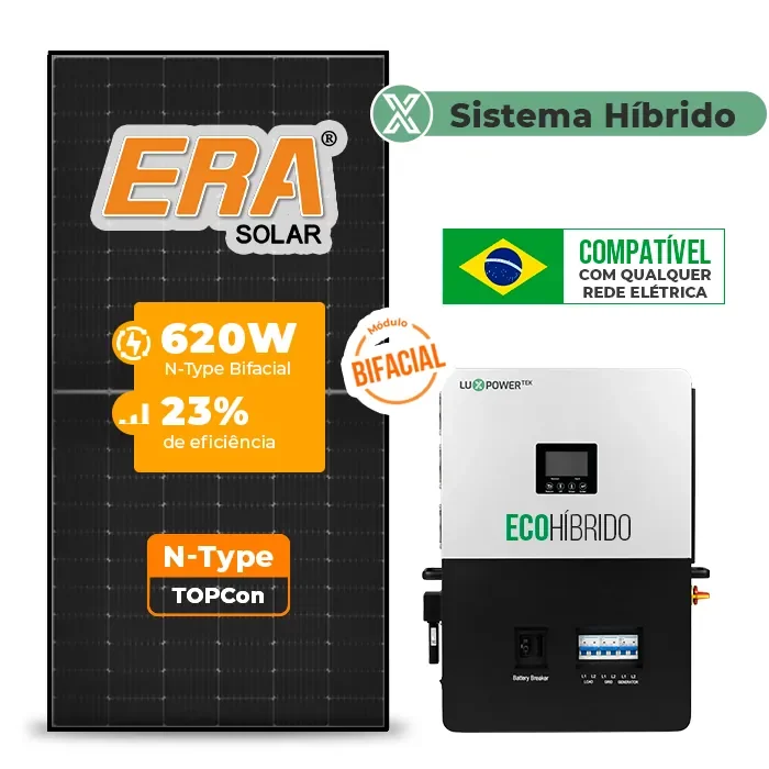 Gerador de Energia Solar Hibrido Luxpower sem Bateria Laje Inclinação SGF 9,92KWP ERA BLACK 620W ECO HIBRIDO 5KW 220V DC48V SEM BATERIA