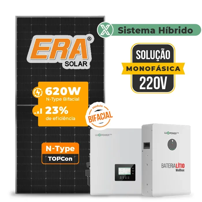 Gerador de Energia Solar Off Grid Interativo Luxpower Sem Estrutura SGF 14,88KWP ERA BIF 620W GEN-LB-EU 10KW AC 220 MONO DC48V BAT. LITIO 15,36kWh