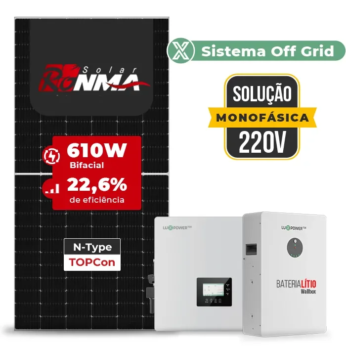 Gerador de Energia Solar Hibrido Luxpower Telhado Metálico Mini Trilho SGF 18,3KWP RONMA 610W GEN-LB-EU 10KW AC 220 MONO DC48V BAT. LITIO 15,36kWh