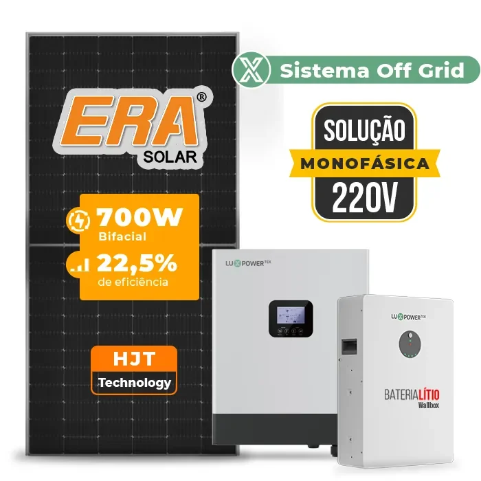 Gerador de Energia Solar Hibrido Luxpower Telhado Metálico Mini Trilho SGF 11,2KWP ERA 700W GEN-LB-EU 5KW AC 220 MONO DC48V BAT. LITIO 5,12kWh