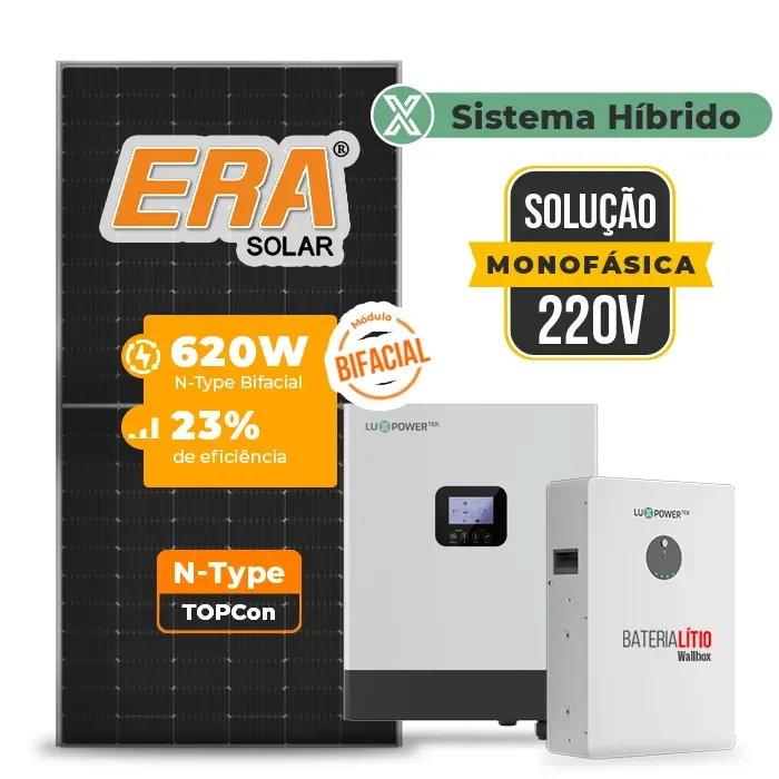Gerador de Energia Solar Off Grid Interativo Luxpower Sem Estrutura SGF 7,44KWP ERA BIF 620W GEN-LB-EU 5KW AC 220 MONO DC48V BAT. LITIO 5,12kWh