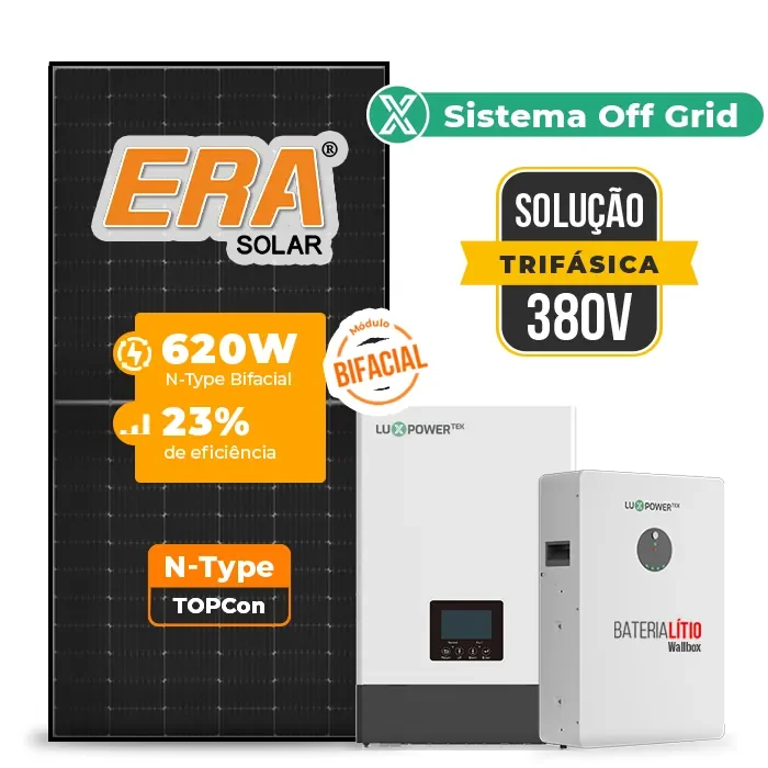 Gerador de Energia Solar Retrofit Luxpower Sem Estrutura SGF 3,72KWP ERA BLACK 620W WPV 5KW AC TRIF. 380V DC48V BAT. LITIO 20,48kWh