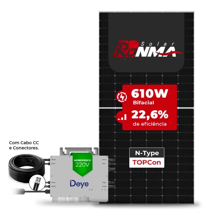 Gerador de Energia Solar Microinversor DEYE Telhado Metálico Mini Trilho SGF 7,32KWP RONMA 610W BIFACIAL SUN 2.25KW 4MPPT MONO 220V COM CABO