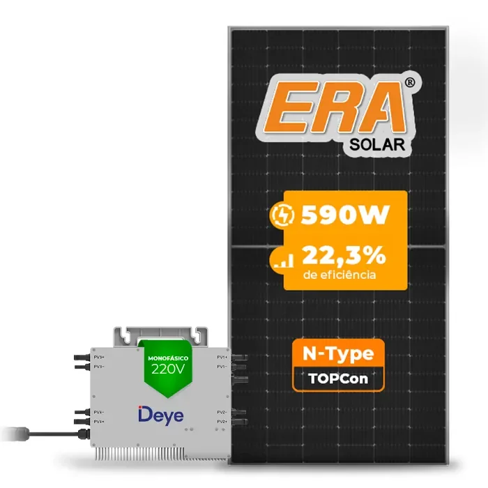 Gerador de Energia Solar Microinversor DEYE Telhado Metálico Mini Trilho SGF 18,88KWP ERA N-TYPE MONO 590W SUN 2.25KW 4MPPT MONO 220V