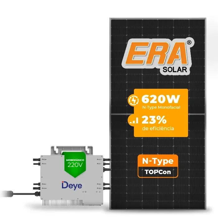 Gerador de Energia Solar Microinversor DEYE Telhado Fibro Parafuso Madeira SGF 2,48KWP ERA N-TYPE MONO 620W SUN 2.25KW 4MPPT MONO 220V