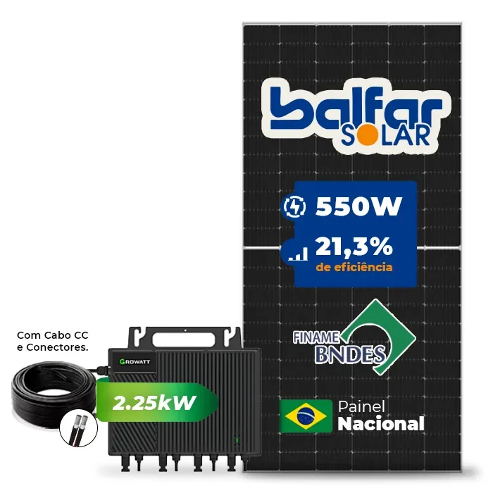 Gerador de Energia Solar Microinversor Growatt Sem Estrutura SGF 2,2KWP BALFAR FINAME 550W NEO 2.25KW 4MPPT MONO 220V COM CABO