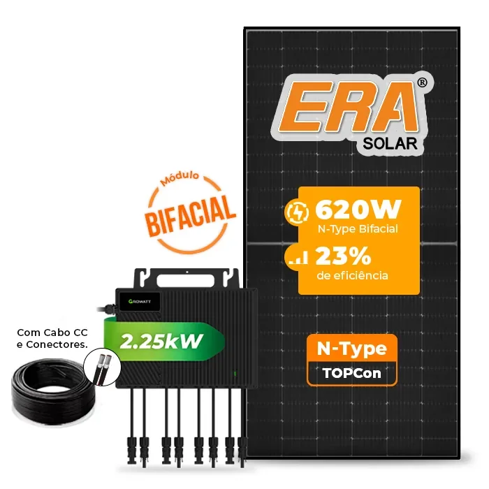 Gerador de Energia Solar Microinversor Growatt Sem Estrutura SGF 2,48KWP ERA BLACK FRAME 620W NEO 2.25KW 4MPPT MONO 220V COM CABO