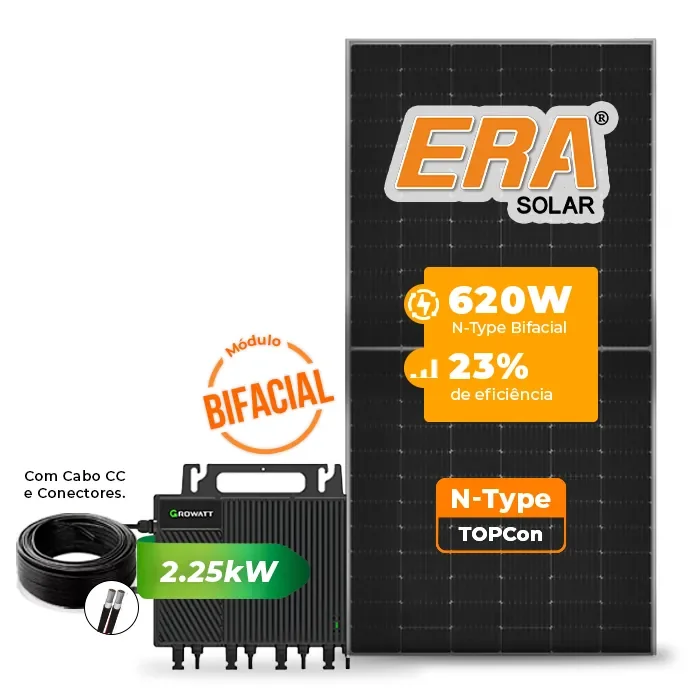 Gerador de Energia Solar Microinversor Growatt Sem Estrutura SGF 2,48KWP ERA BIFACIAL 620W NEO 2.25KW 4MPPT MONO 220V COM CABO