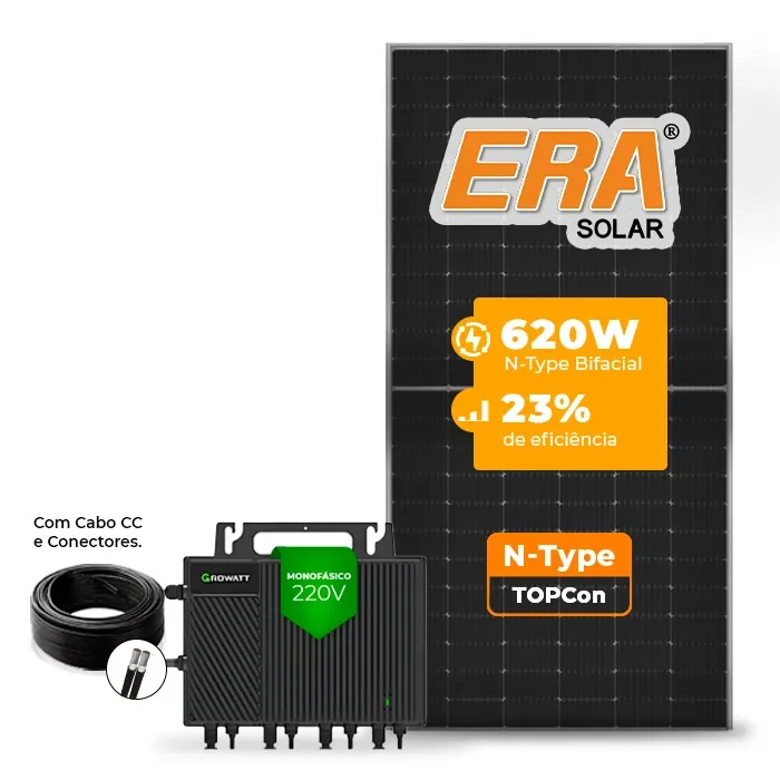 Gerador de Energia Solar Microinversor Growatt Sem Estrutura SGF 9,92KWP ERA N-TYPE MONO 620W NEO 2KW 4MPPT MONO 220V COM CABO