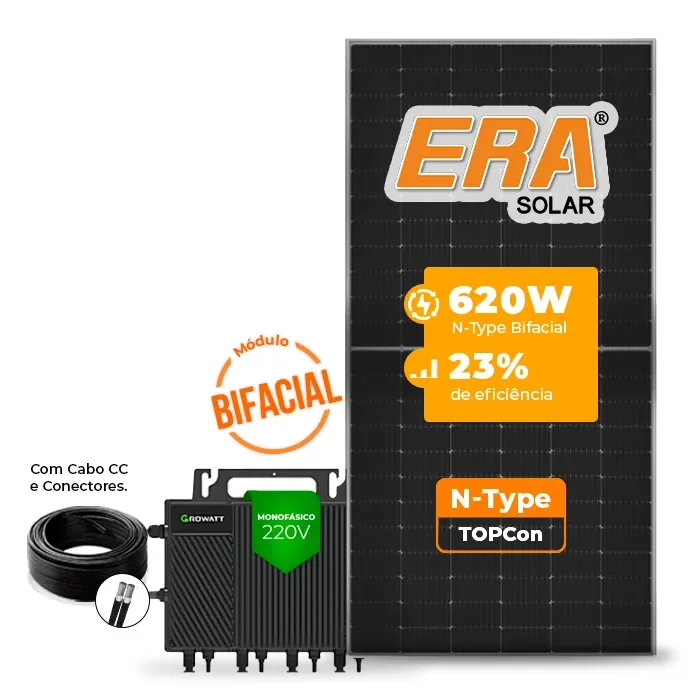 Gerador de Energia Solar Microinversor Growatt Telhado Cerâmico Gancho SGF 2,48KWP ERA BIFACIAL 620W NEO 2KW 4MPPT MONO 220V COM CABO