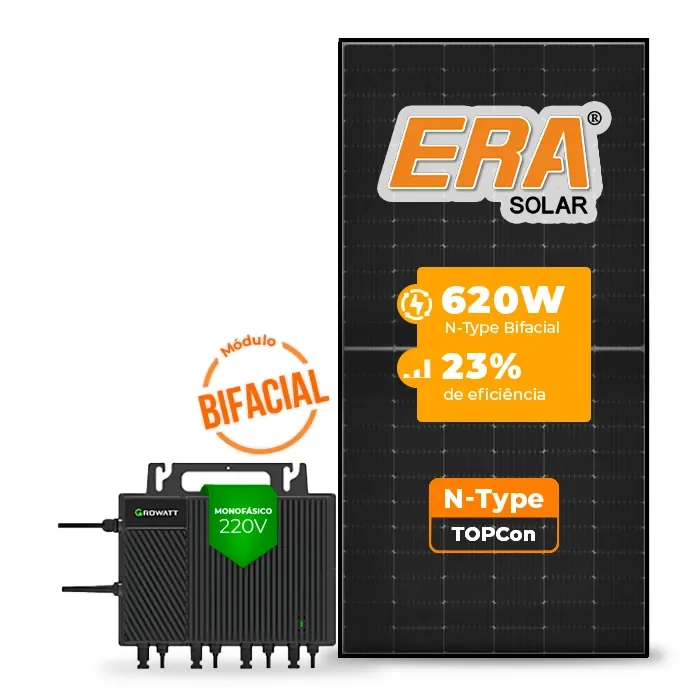 Gerador de Energia Solar Microinversor Growatt Telhado Cerâmico Gancho SGF 2,48KWP ERA BLACK FRAME 620W NEO 2KW 4MPPT MONO 220V