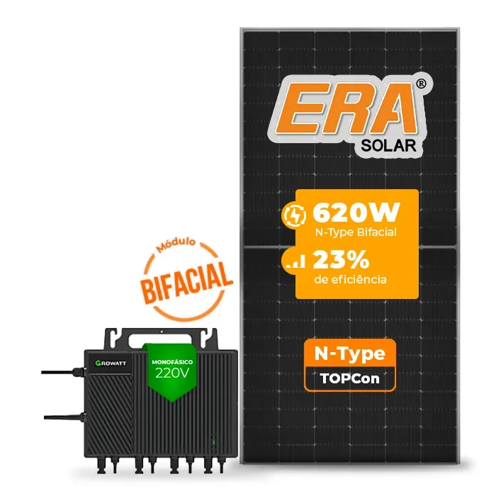 Gerador de Energia Solar Microinversor Growatt Telhado Cerâmico Gancho SGF 2,48KWP ERA BIFACIAL 620W NEO 2KW 4MPPT MONO 220V