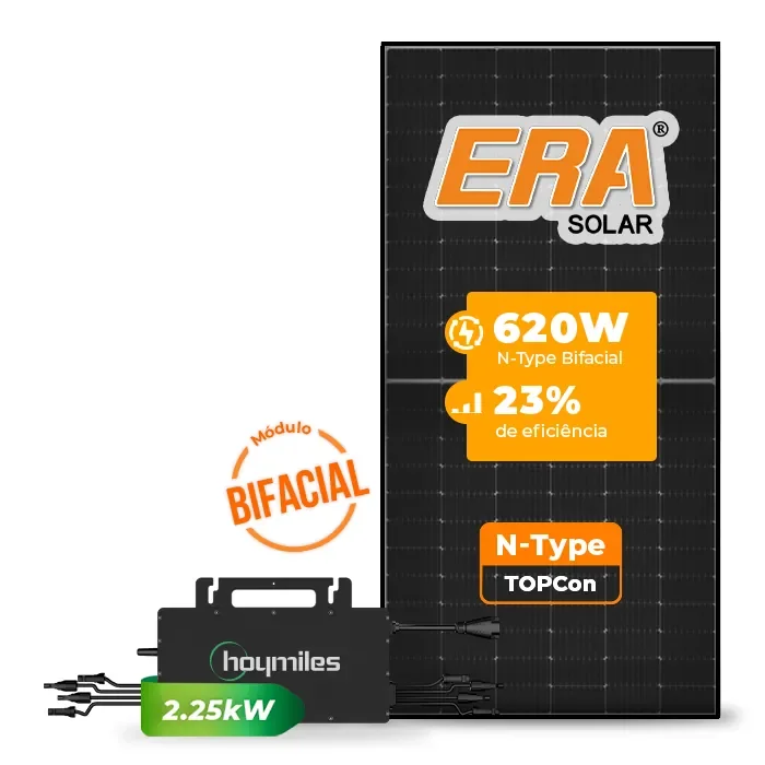 Gerador de Energia Solar Microinversor Hoymiles Telhado Fibro Parafuso Madeira SGF 2,48KWP ERA BLACK FRAME 620W HMS-2250DW-4T 2.25KW 2MPPT MONO 220V