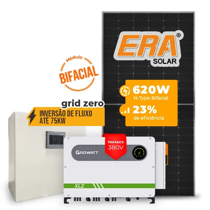 Gerador de Energia Solar Inversão de Fluxo Growatt Sem Estrutura SGF 81,84KWP ERA BIFACIAL 620W MAX 75KW 7MPPT TRIF 380V