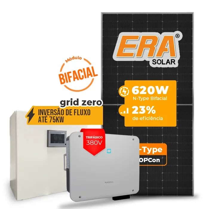 Gerador de Energia Solar Inversão de Fluxo Sungrow Sem Estrutura SGF 62,00KWP ERA BIFACIAL 620W SG P2 50KW 4MPPT TRIF 380V